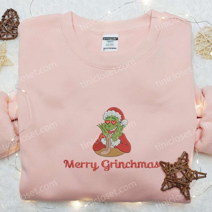 Merry Grinchmas Love Embroidered Sweatshirt & Shirt: Best Christmas Gift Ideas for Family