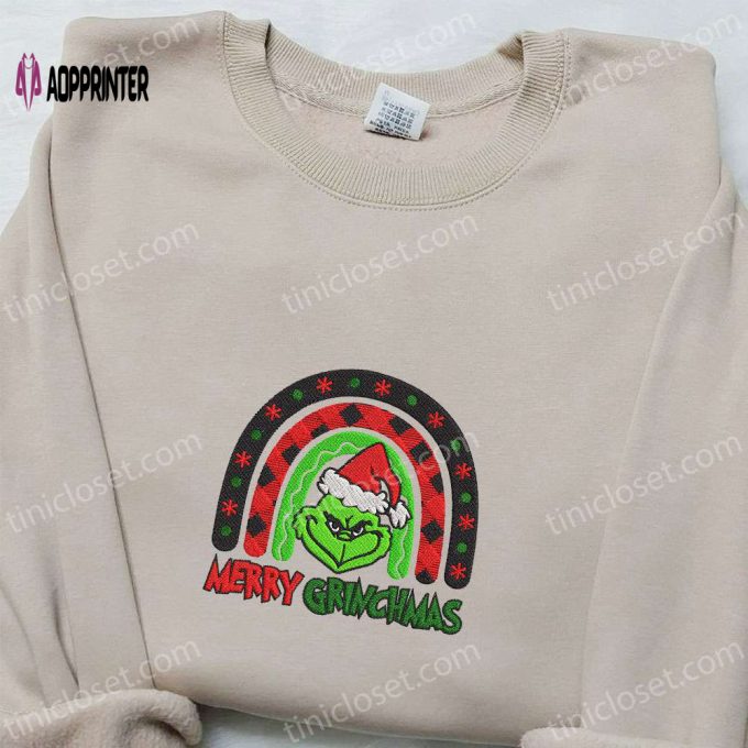 Merry Grinchmas Rainbow Embroidered Shirt & Hoodie: The Best Christmas Gifts for Family