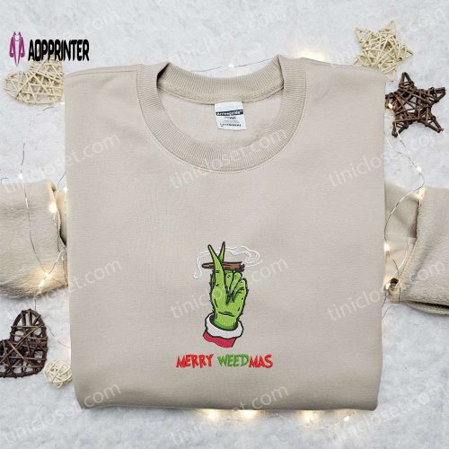 Merry Weedmas Embroidered Hoodie: Funny Christmas Shirt Best Gift Idea