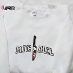 Spooky Embroidered Shirt: Michael Myers & Horror Movie Characters Knife Design