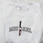 Spooky Embroidered Shirt: Michael Myers & Horror Movie Characters Knife Design