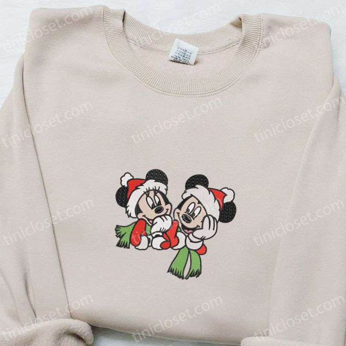 Mickey & Minnie Xmas Embroidered Shirt Disney Characters Hoodie Christmas Sweatshirt