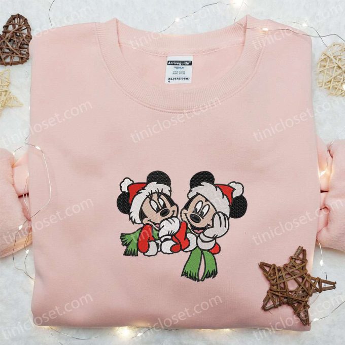 Mickey & Minnie Xmas Embroidered Shirt Disney Characters Hoodie Christmas Sweatshirt