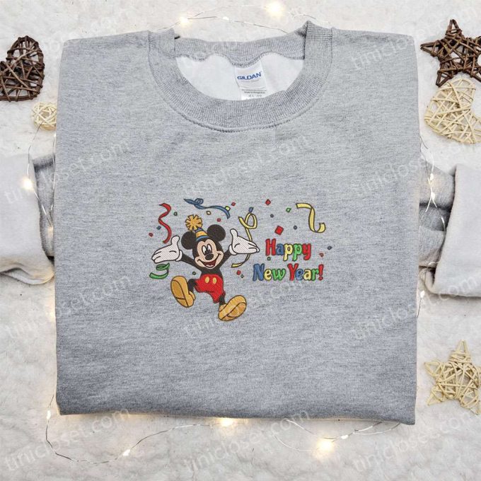 Disney Characters Embroidered Sweatshirt: Mickey Happy New Year & Merry Christmas Shirt – Perfect Christmas Day Gift