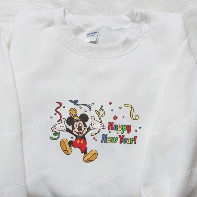 Disney Characters Embroidered Sweatshirt: Mickey Happy New Year & Merry Christmas Shirt – Perfect Christmas Day Gift