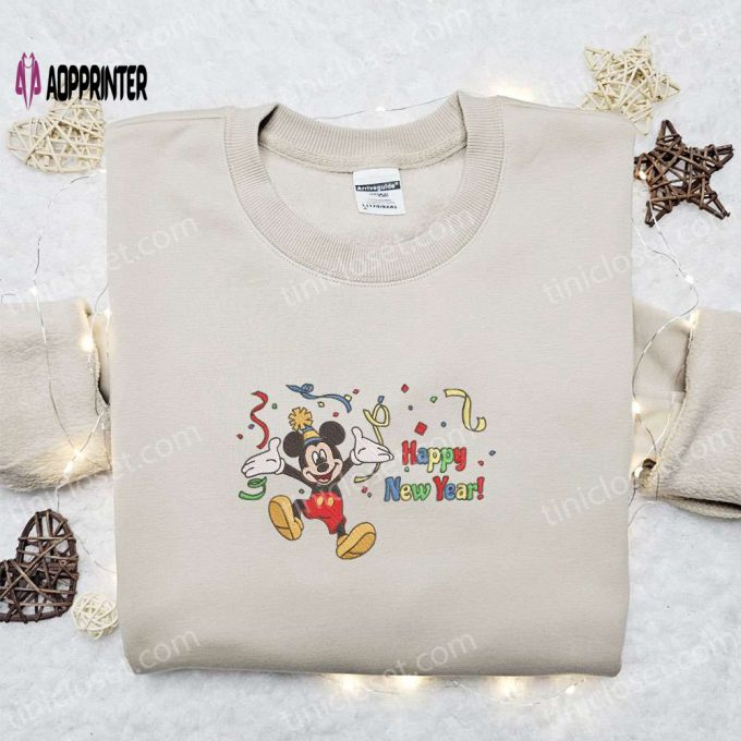 Disney Characters Embroidered Sweatshirt: Mickey Happy New Year & Merry Christmas Shirt – Perfect Christmas Day Gift