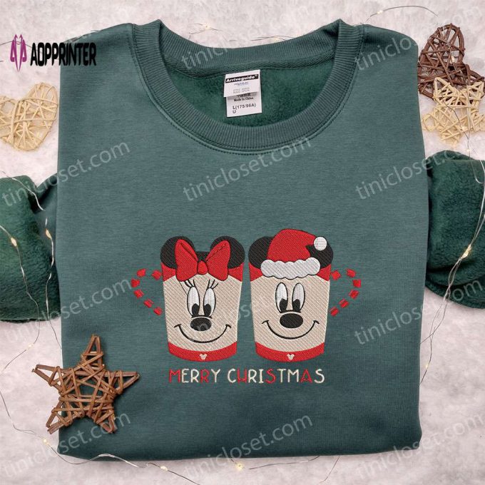 Mickey Minnie Cup Christmas Embroidered Shirt – Disney T-shirt Perfect Couples Christmas Gift!