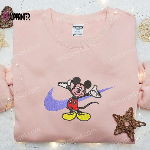 Mickey Mouse x Nike Cartoon Embroidered Tshirt – Disney Characters & Nike Inspired Shirt