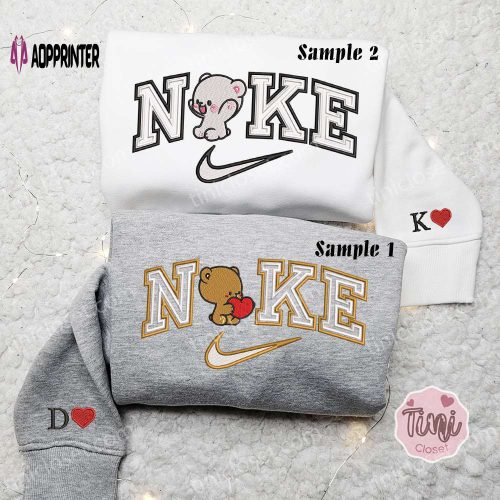 Cute Milk And Mocha Bears x Nike Couple Embroidered Shirt Hoodie Sweatshirt for Valentine s Day