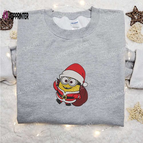 Minion Santa Claus Embroidered Shirt & Cartoon Hoodie – Festive Christmas Apparel