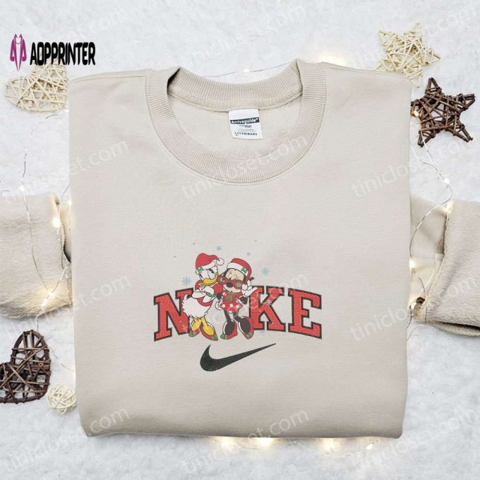 Minnie & Daisy Xmas Hat x Nike Embroidered Sweatshirt: Disney Characters Movie Merry Christmas Shirt Best Gift