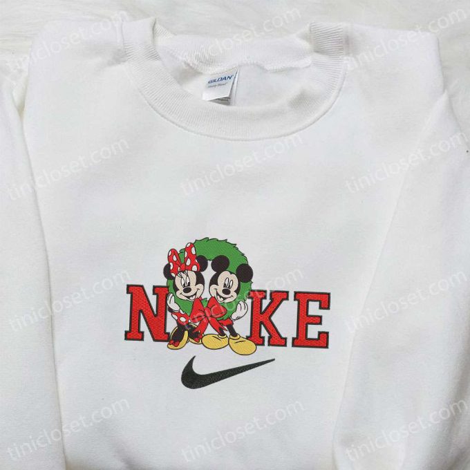 Minnie & Mickey Laurel Wreath Christmas x Nike Embroidered Sweatshirt: Disney Characters Movie Merry Christmas Gift