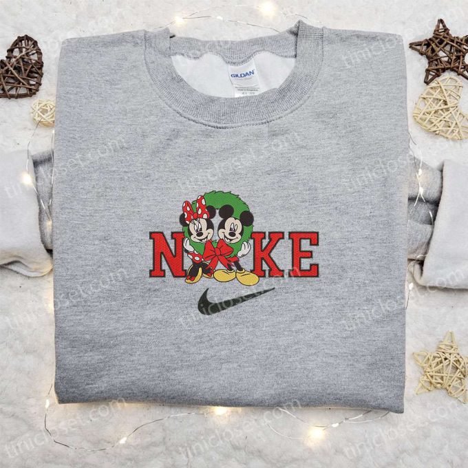 Minnie & Mickey Laurel Wreath Christmas x Nike Embroidered Sweatshirt: Disney Characters Movie Merry Christmas Gift