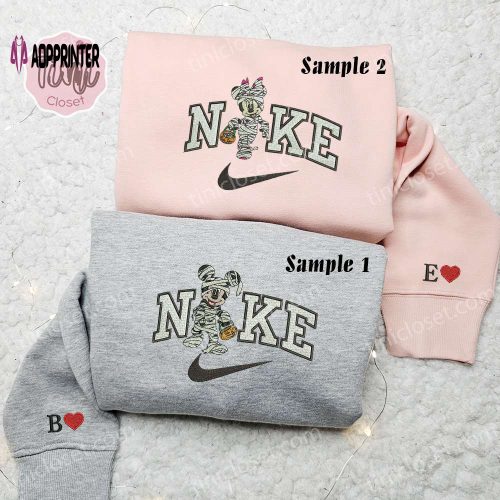 Milk Bear x Nike Swoosh Embroidered Shirt Mocha Bears Cartoon Hoodie Nike Inspired Sweatshirt