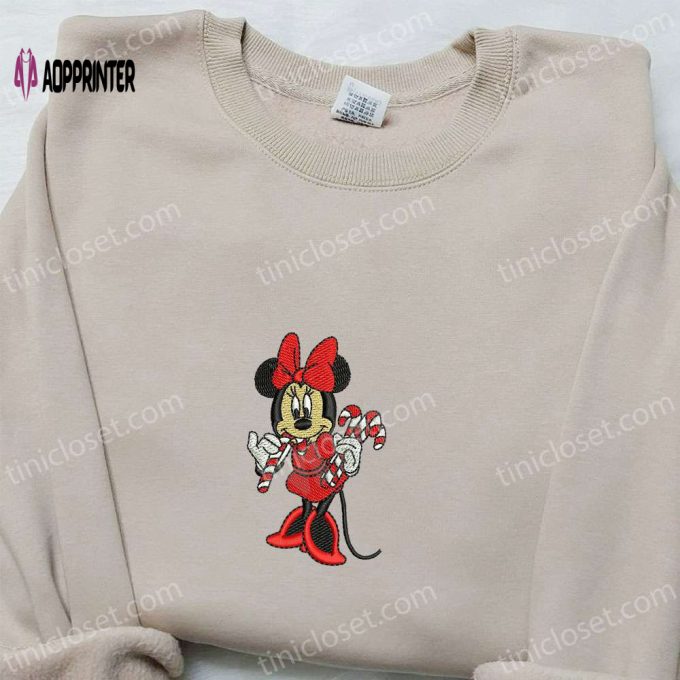 Disney Minnie Mouse Candy Cane Embroidered Shirt & Hoodie – Best Christmas Gifts for Family