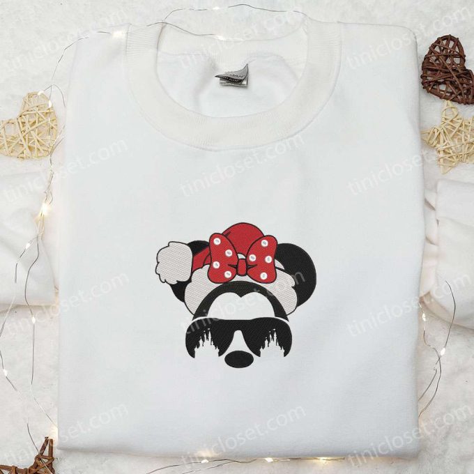 Minnie Mouse Santa Hat Shirt Disney Characters Hoodie – Festive Christmas Embroidered Apparel