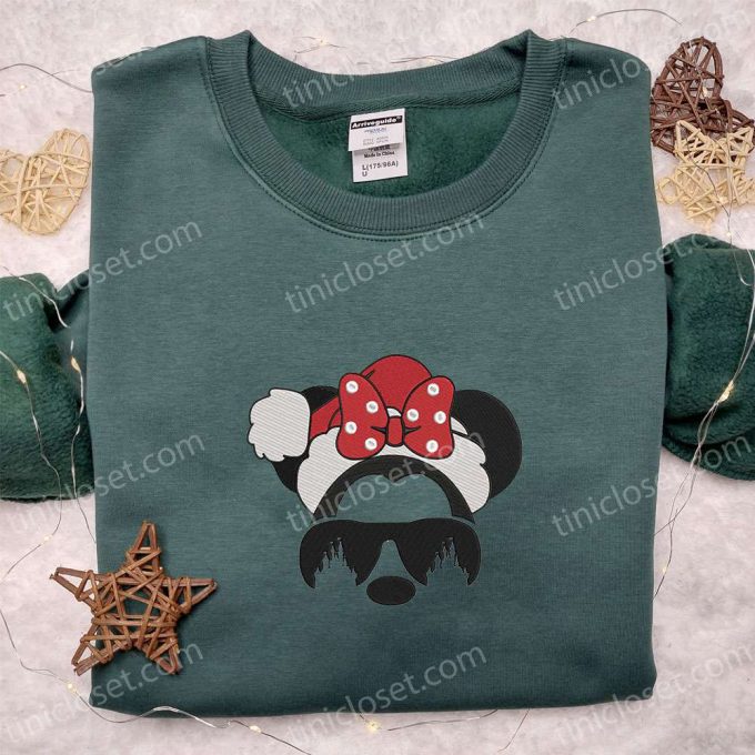 Minnie Mouse Santa Hat Shirt Disney Characters Hoodie – Festive Christmas Embroidered Apparel