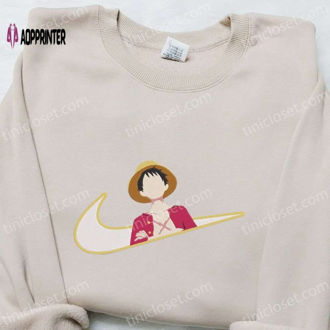 Monkey D Luffy Anime x Swoosh Embroidered Sweatshirt – Cool Nike Inspired Anime Clothing