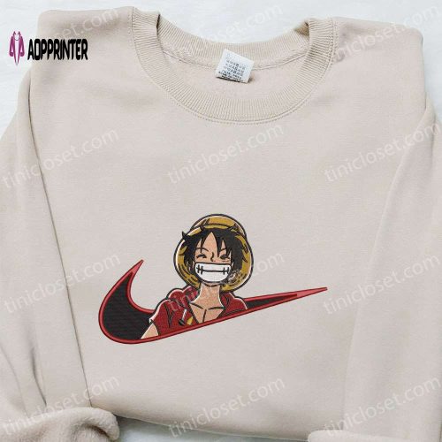 Monkey D Luffy Anime x Swoosh Embroidered Sweatshirt – Cool Nike Inspired Anime Clothing