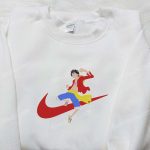 Monkey D Luffy x Nike Anime Embroidered Hoodie & Shirt: One Piece Inspired Nike Swoosh Attire