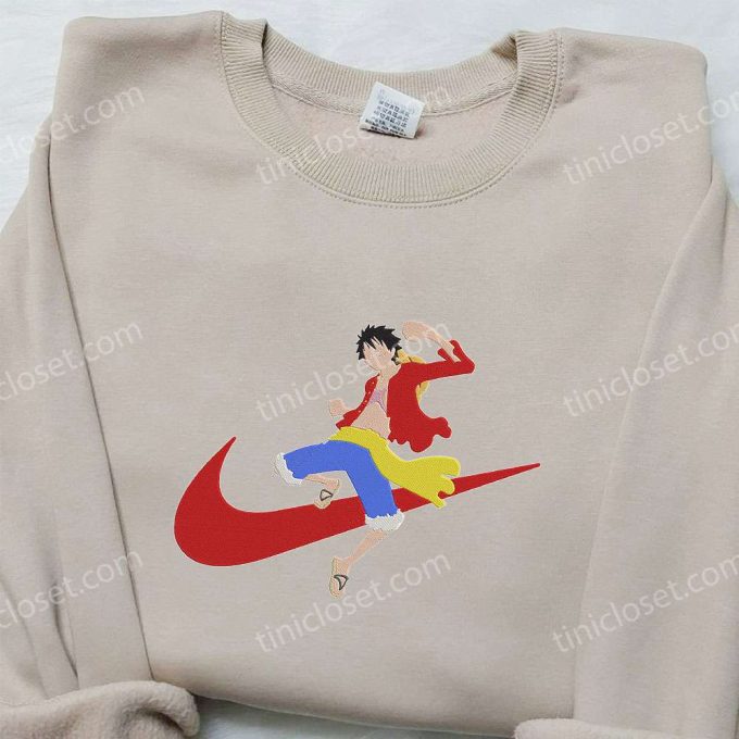 Monkey D Luffy x Nike Anime Embroidered Hoodie & Shirt: One Piece Inspired Nike Swoosh Attire