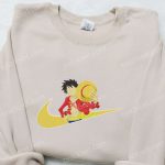 Monkey D Luffy x Swoosh Anime Embroidered Sweatshirt: Nike Inspired Hoodie Perfect Birthday Gift for Family