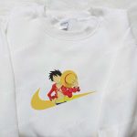 Monkey D Luffy x Swoosh Anime Embroidered Sweatshirt: Nike Inspired Hoodie Perfect Birthday Gift for Family