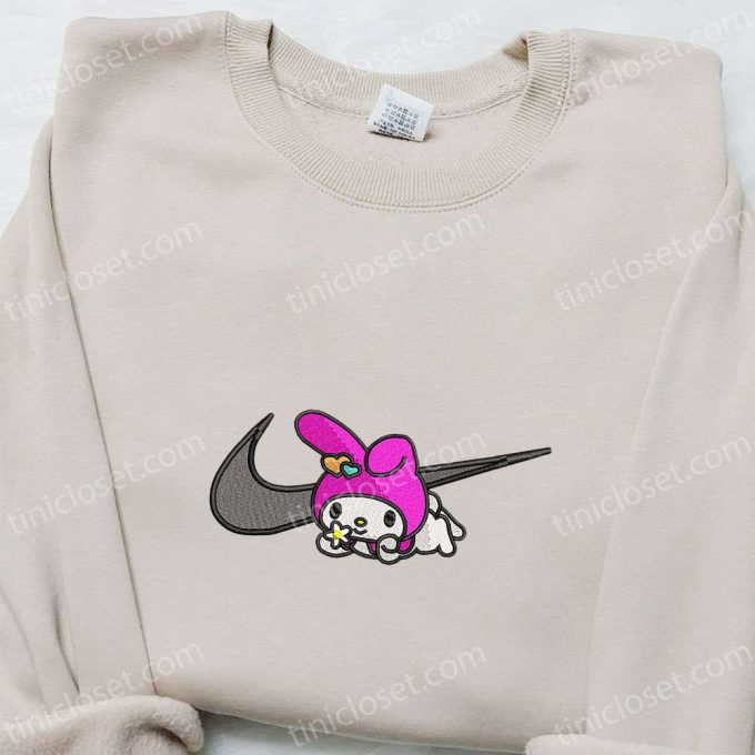 My Melody x Nike Swoosh Embroidered Shirt Hello Kitty Cartoon Hoodie Nike Inspired Sweatshirt