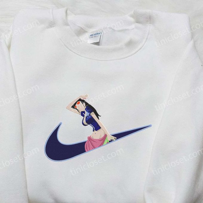 Nico Robin x Nike Swoosh Anime Hoodie: One Piece Embroidered Shirt Nike-Inspired Stylish & Unique!