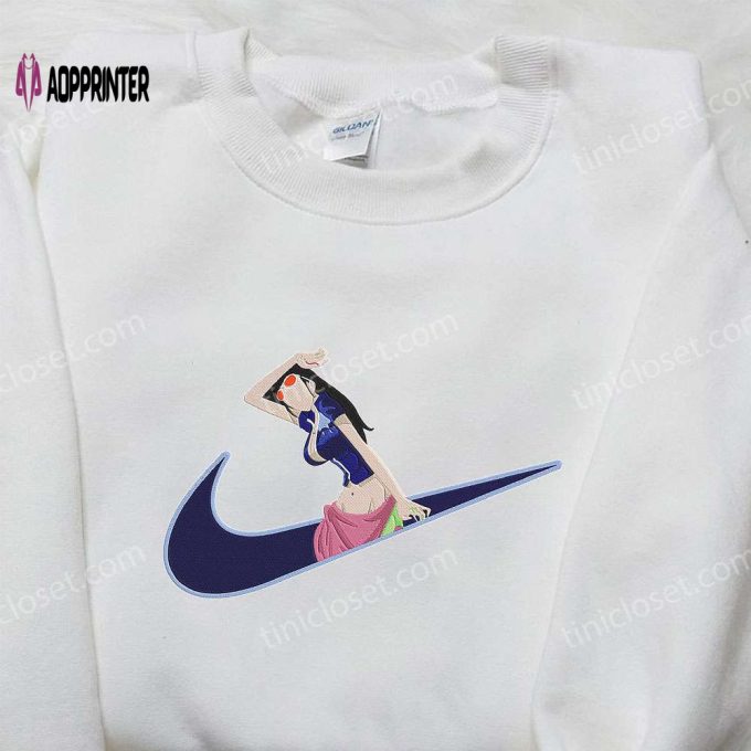 Nico Robin x Nike Swoosh Anime Hoodie: One Piece Embroidered Shirt Nike-Inspired Stylish & Unique!