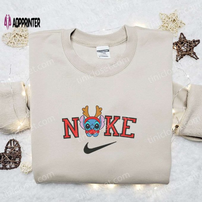 Nike Christmas x Baby Stitch Reindeer Embroidered Sweatshirt – Festive Movie Shirt Perfect Holiday Gift