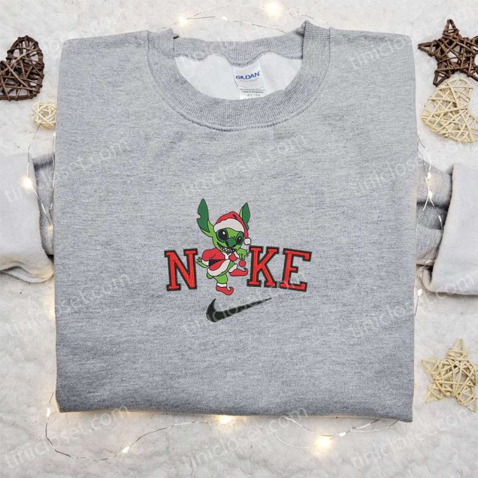 Nike Christmas x Stitch on Grinch Embroidered Sweatshirt – Festive Movie Shirt Perfect Gift Idea