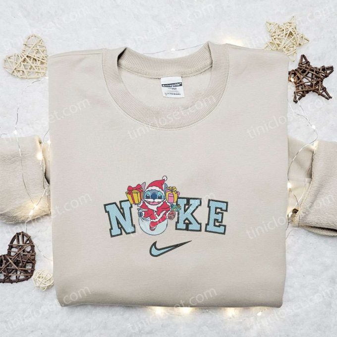 Nike Christmas x Stitch Santa Embroidered Sweatshirt – Disney Characters Shirt Best Gift Ideas