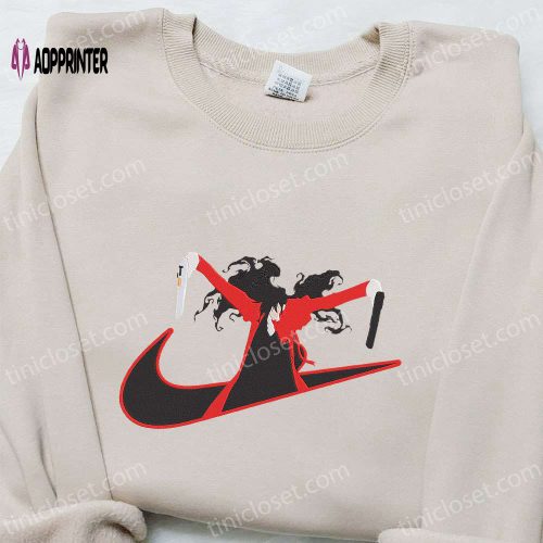 Majin Buu Ghost x Swoosh Anime Embroidered Sweatshirt: Nike Inspired Hoodie Best Halloween Gift for Family