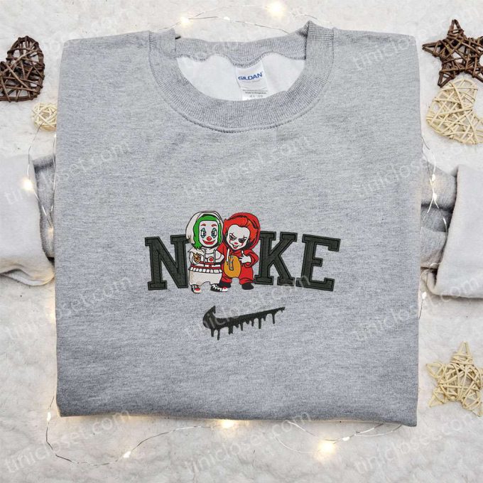 Nike x Baby Joker & Pennywise Embroidered Shirt: Horror Movie Characters Perfect Halloween Gifts