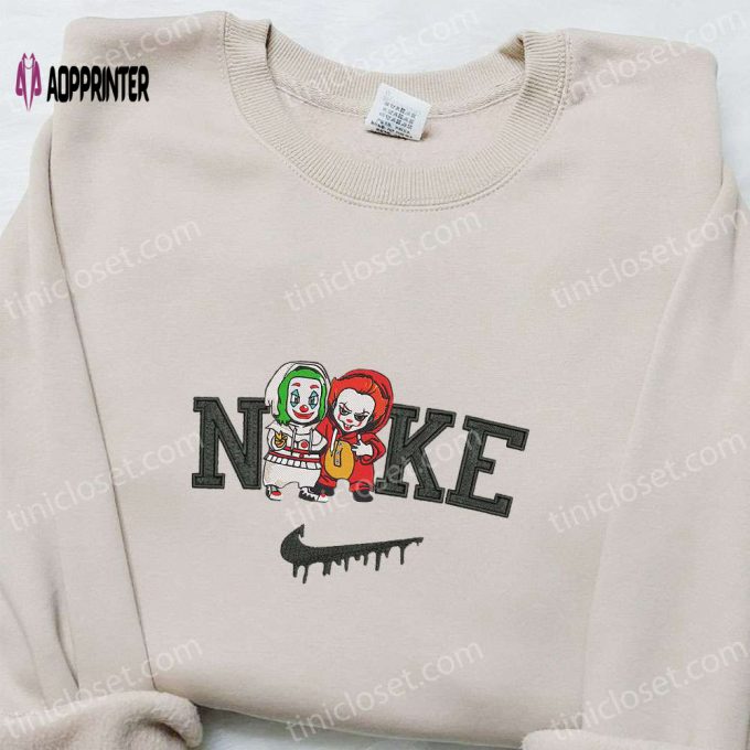 Nike x Baby Joker & Pennywise Embroidered Shirt: Horror Movie Characters Perfect Halloween Gifts