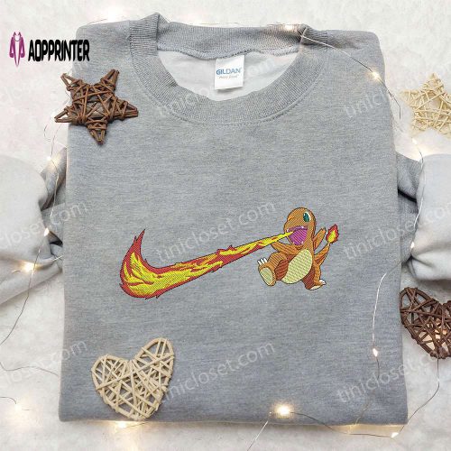 Custom Nike x Charmander Embroidered Shirt – Pokemon Design