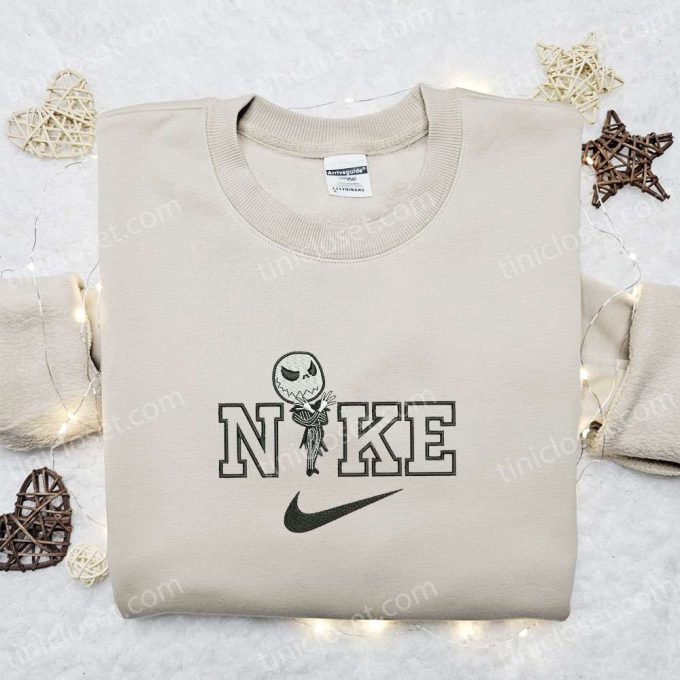 Nike x Chibi Jack Skellington Embroidered Sweatshirt – Horror Halloween Shirt Nike Inspired T-shirt