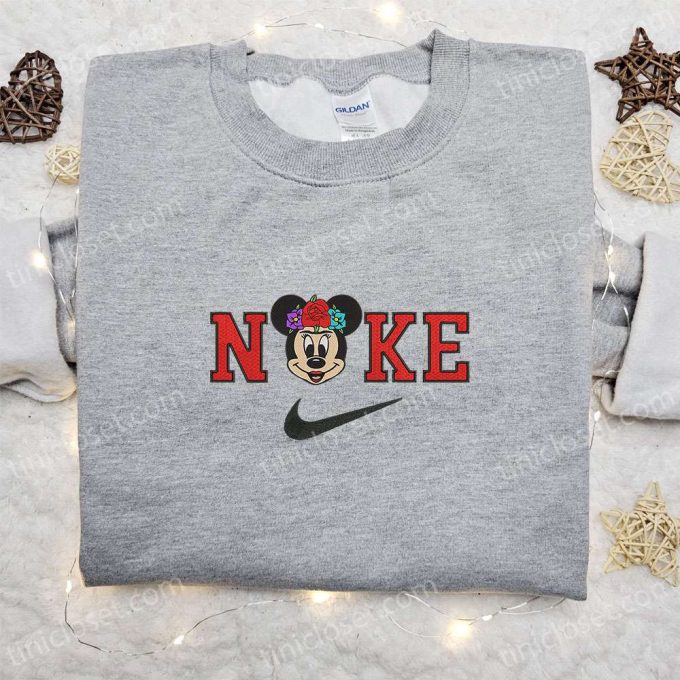 Disney Nike Christmas Sweatshirt: Minnie Rose Flower Cartoon Embroidered Shirt Perfect Gift Idea