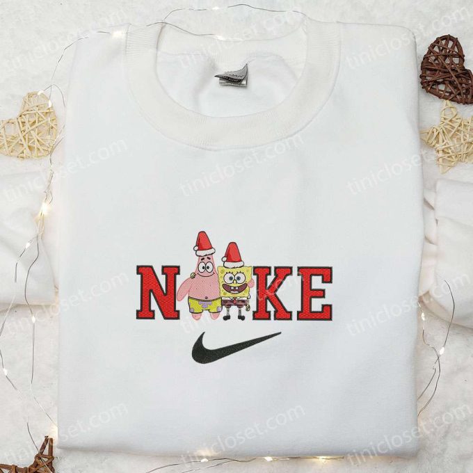 Christmas Nike x Patrick Star & Spongebob Embroidered Shirt Custom Hoodie & T-shirt