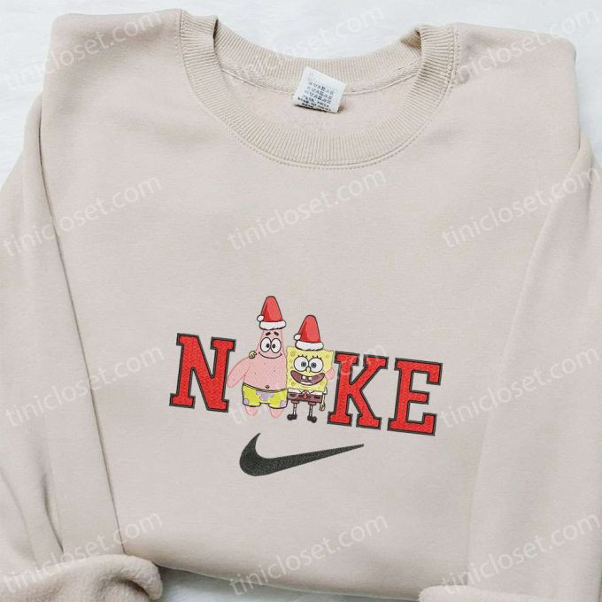 Christmas Nike x Patrick Star & Spongebob Embroidered Shirt Custom Hoodie & T-shirt