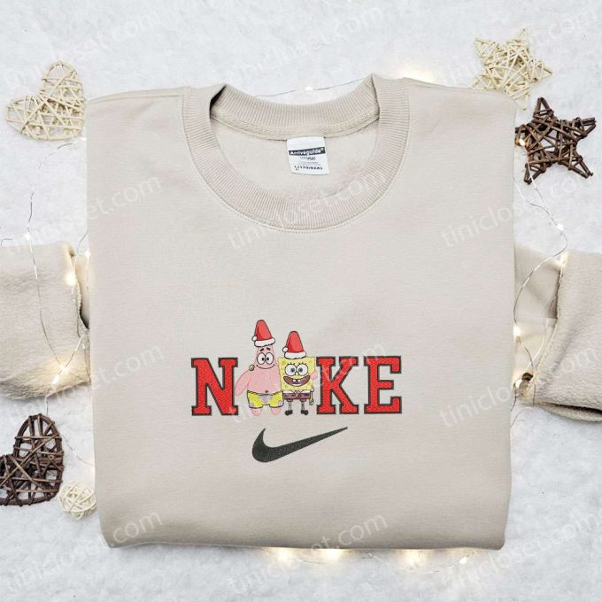 Christmas Nike x Patrick Star & Spongebob Embroidered Shirt Custom Hoodie & T-shirt