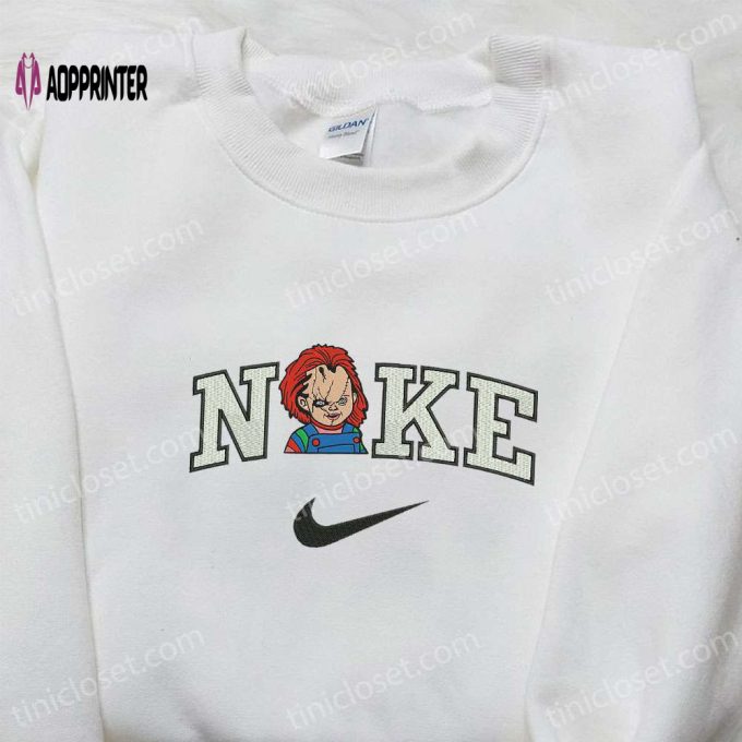 Spooky Nike x Chucky Halloween Sweatshirt & Horror Movie Characters Hoodie: Best Family Halloween Gifts