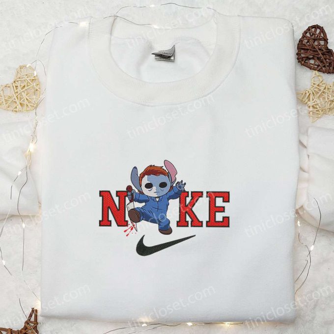 Nike x Michael Myers Stitch Embroidered Shirt: Horror Movie Characters & Nike Inspired Design