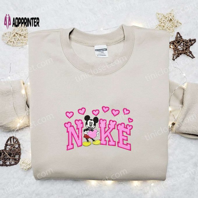 Nike x Retro Mickey Hearts Embroidered Sweatshirt: Disney Characters Valentine Shirt