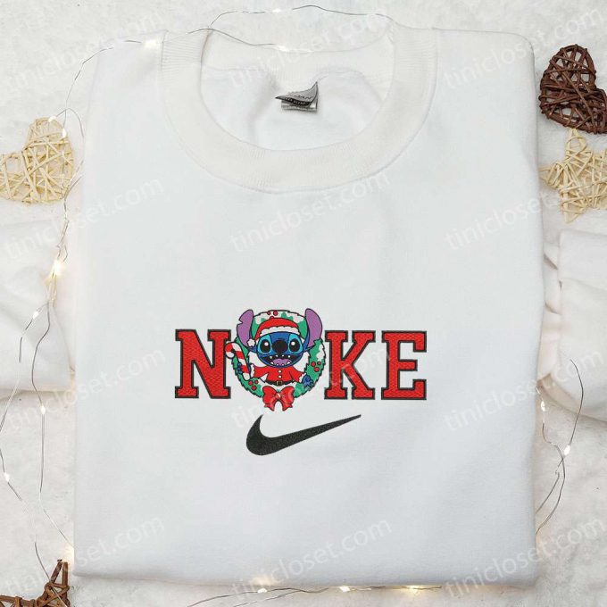 Nike x Santa Stitch Christmas Wreath Embroidered Sweatshirt: Best Gift Idea Nike Inspired