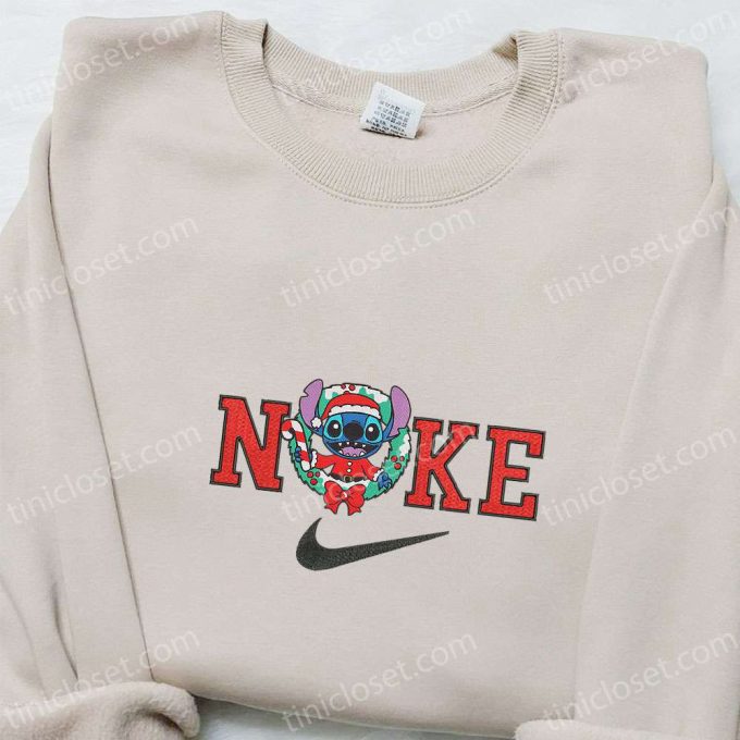 Nike x Santa Stitch Christmas Wreath Embroidered Sweatshirt: Best Gift Idea Nike Inspired