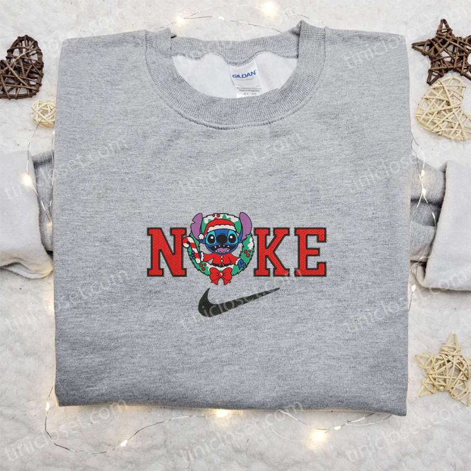 Nike x Santa Stitch Christmas Wreath Embroidered Sweatshirt: Best Gift Idea Nike Inspired