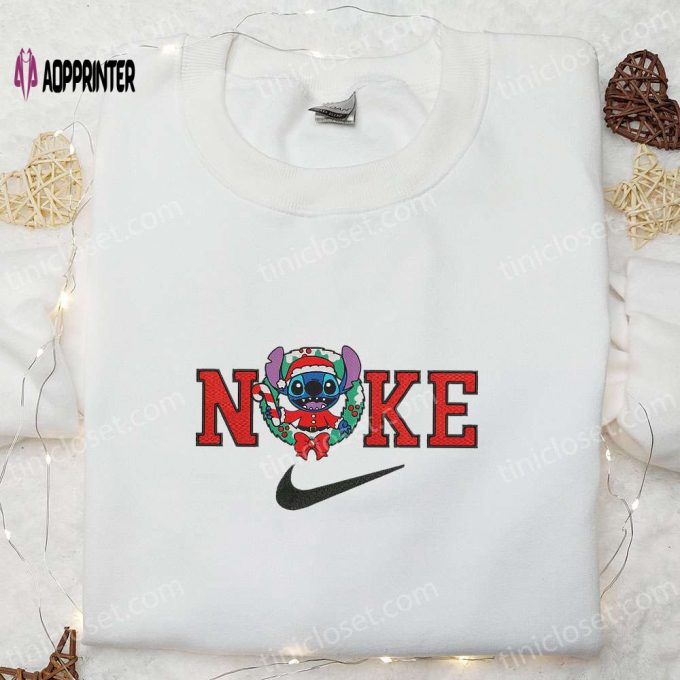 Nike x Santa Stitch Christmas Wreath Embroidered Sweatshirt: Best Gift Idea Nike Inspired