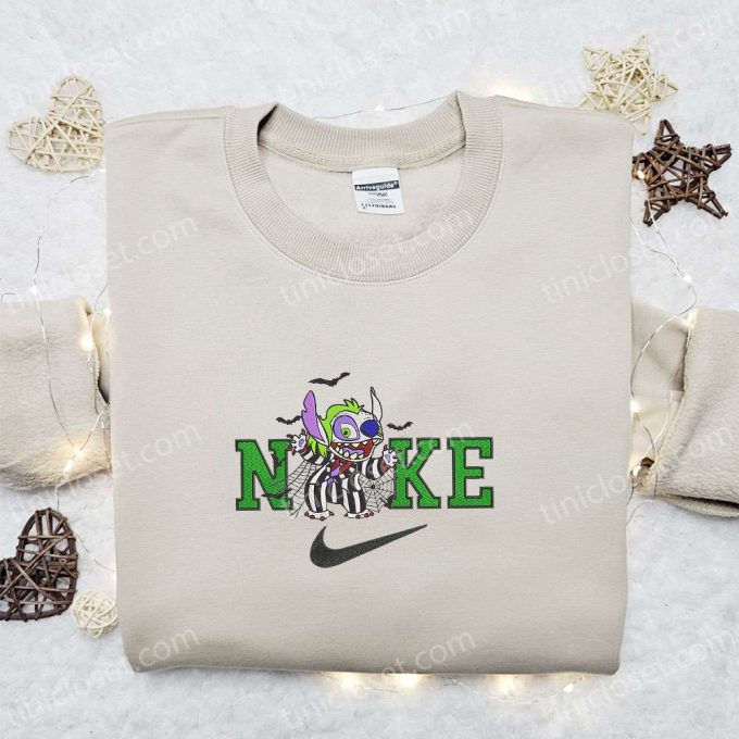 Nike x Stitch Beetlejuice Embroidered Sweatshirt: Horror Movie Characters Hoodie Best Family Gifts